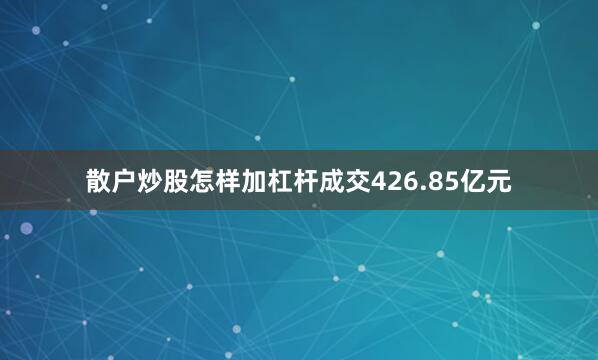 散户炒股怎样加杠杆成交426.85亿元